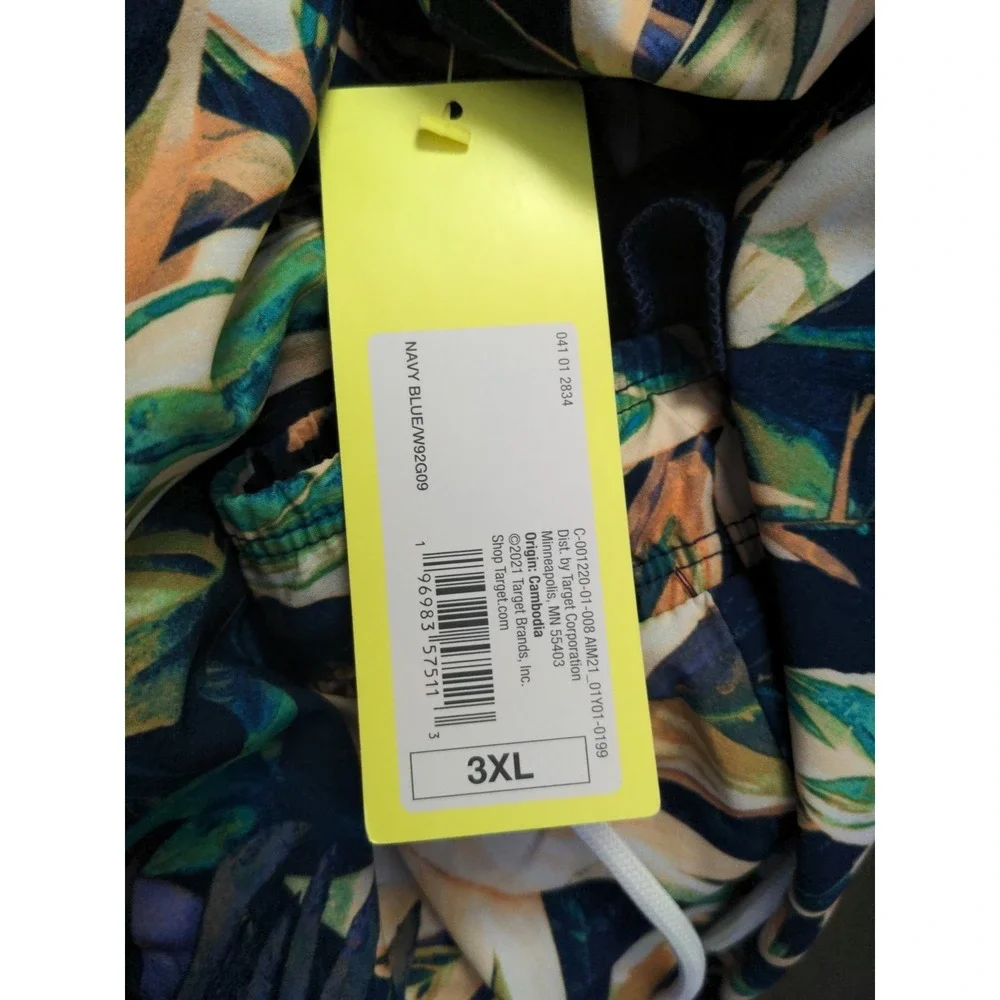 All In Motion Men's 3XL Shorts Hybrid Swim Trunks‎ Big Man Navy Blue Tropical